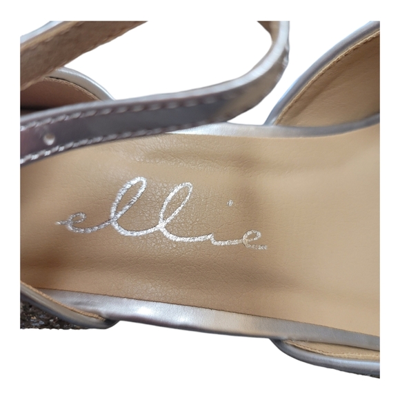 Ellie Heels Women's Size 11 Silver Open Toe With Buckle Ankle Straps 5.5" Shoe - Picture 10 of 13
